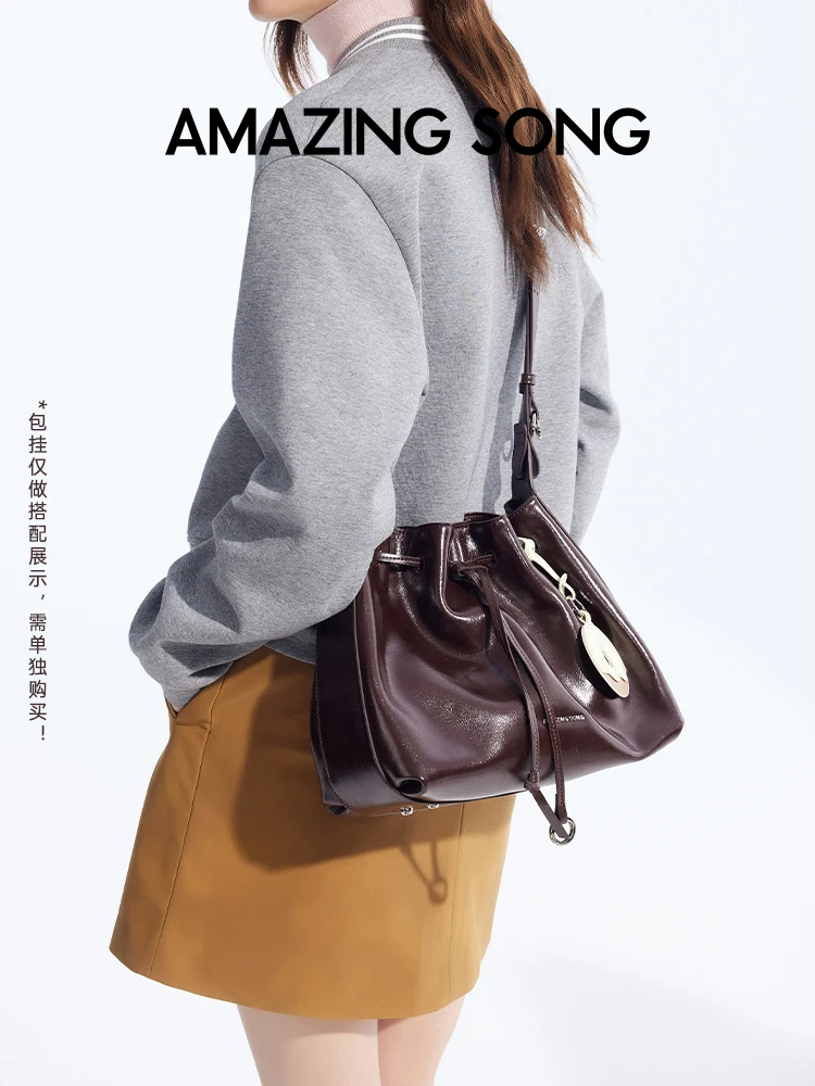 

Удивительная песня, пончик, сумка-ведро на шнурке, женская диагональная посылка, осенняя женская модная сумка из искусственной замши, новинка 2025, оригинальный дизайн