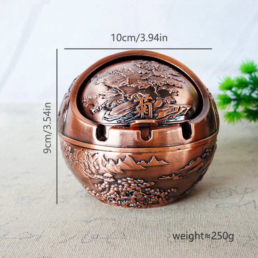 Large Spherical Ashtray, Plum blossoms, orchid, bamboo, chrysanthemum metal Ashtray with cover windproof, Smoking accessories