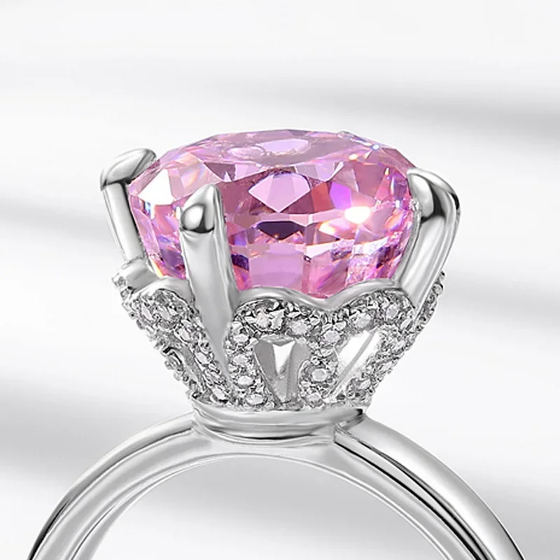 خاتم وردي جديد S925 طقم ذهب عيار 18 قيراط مطلي بالفضة مع حجر كريمة وردي PT950 خاتم مويسانيتي بلاتيني