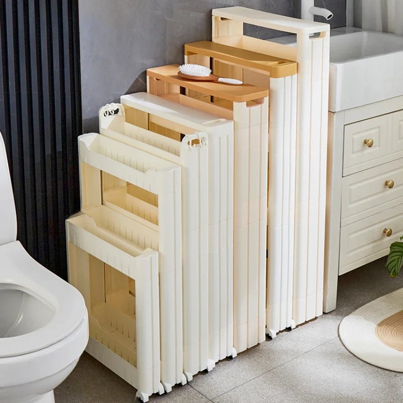 Cream Style Kitchen Hidden Seam Storage Rack Refrigerator Dream Back Seam Storage Cabinet Bathroom Movable Wheeled Storage Rack