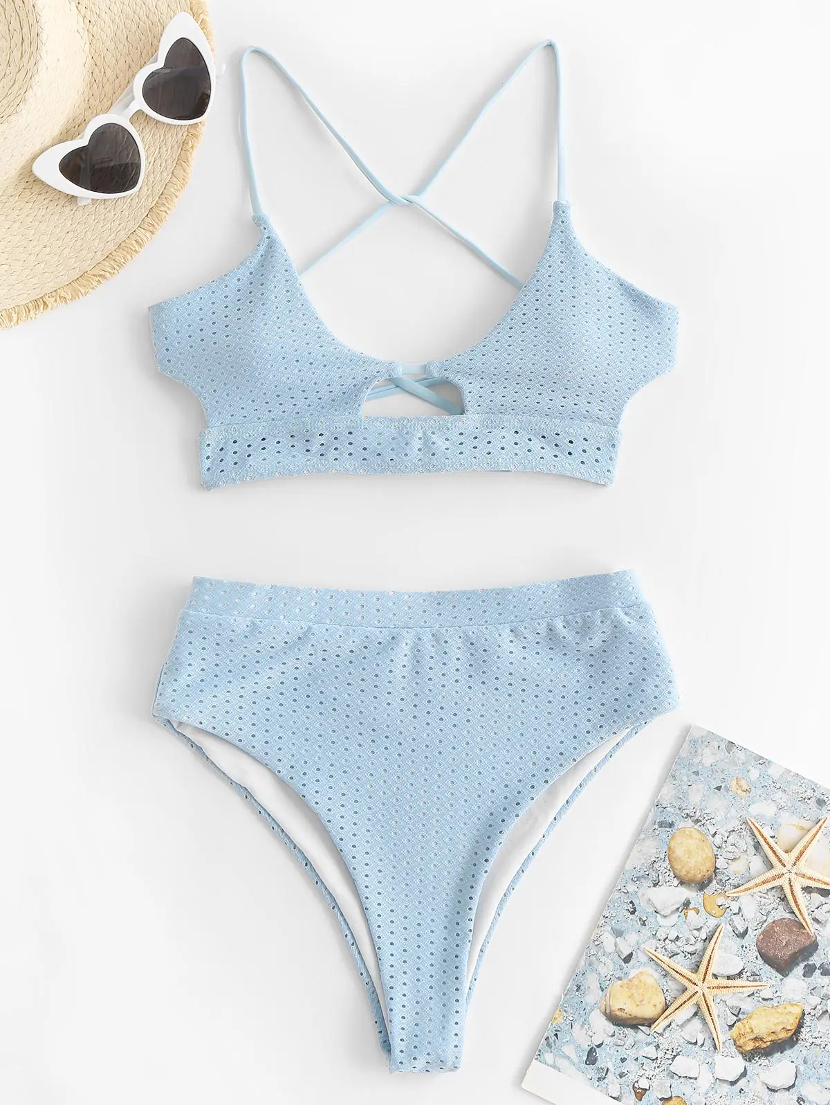 ZAFUL ตาไก่ผูกเชือกตัดชุดว่ายน้ํา Tankini เอวสูง