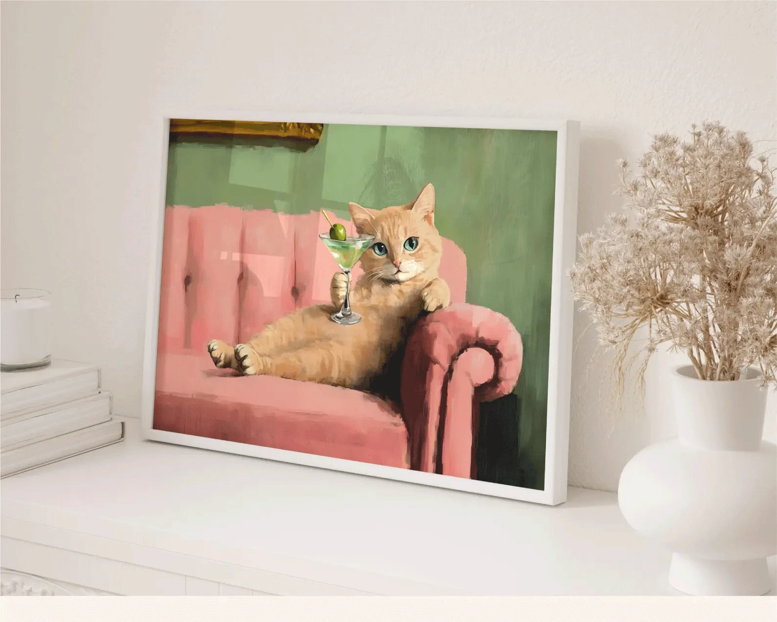 Rétro Orange chat Martini mur Art Bar chariot décor Cocktail Art Bar décor Vintage peinture à l'huile gingembre chat impression éclectique mur Art