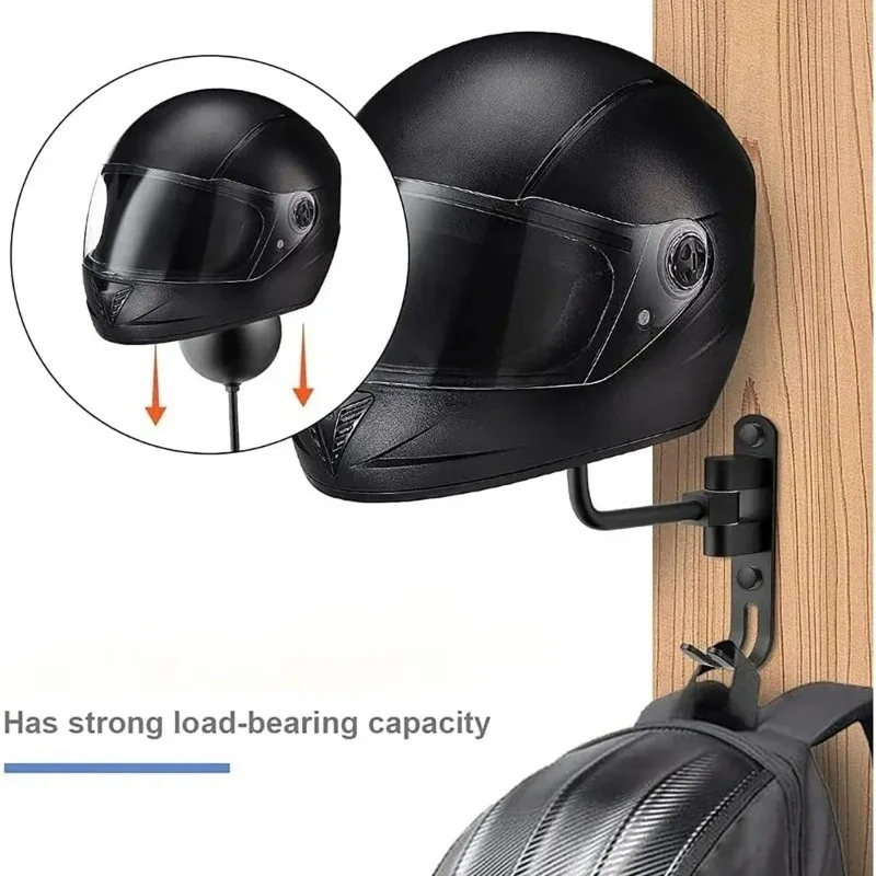 

Motorcycle Helmet Rack Wall Mount Helmet Holder 180° Rotation Helmet Hanger With Hooks For Coats Caps Bike Baseball Rugby Helmet