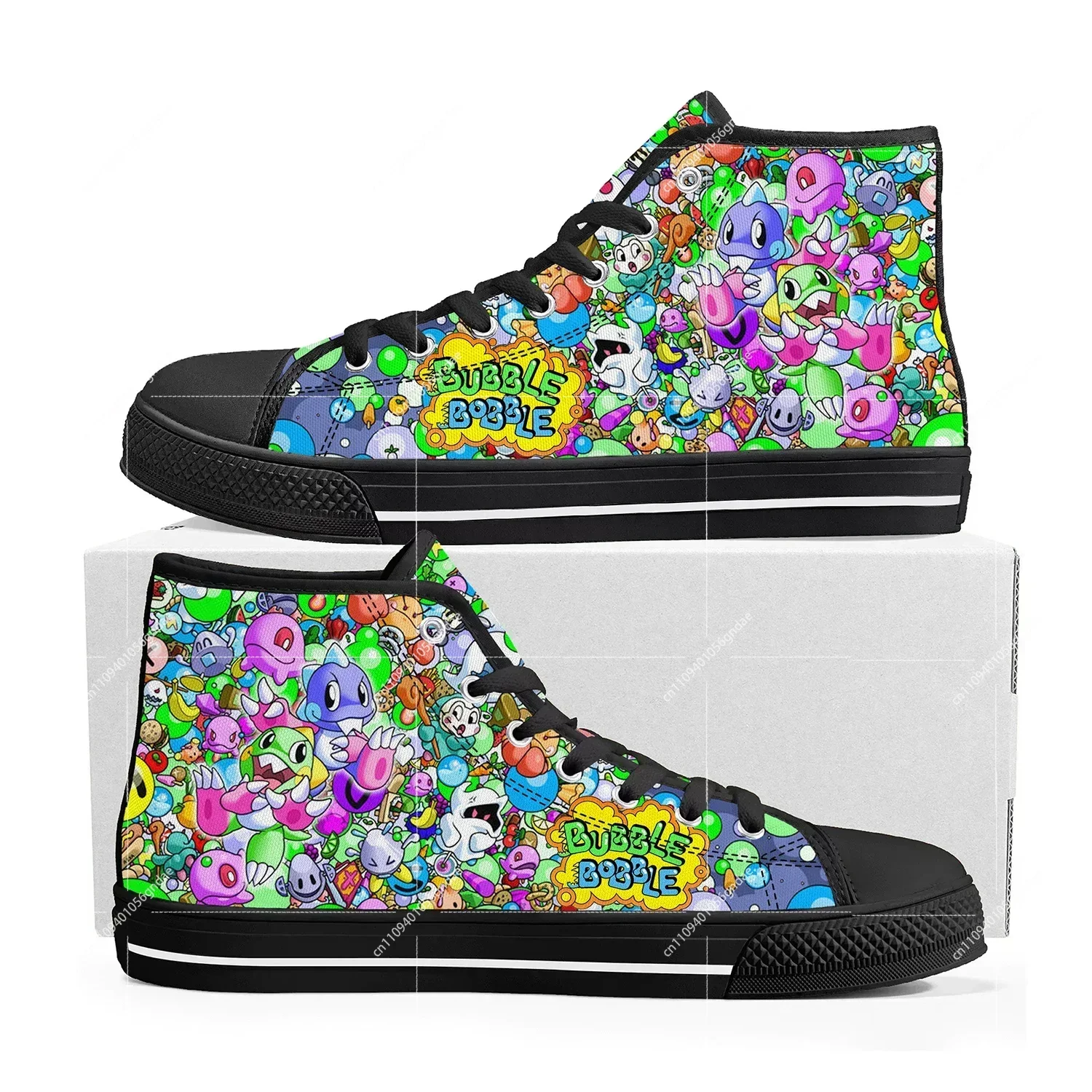 

Bubble Bobble High Top Sneakers Cartoon Game Mens Womens Teenager Fashion High Quality Canvas Sneaker Custom Built Couple Shoes