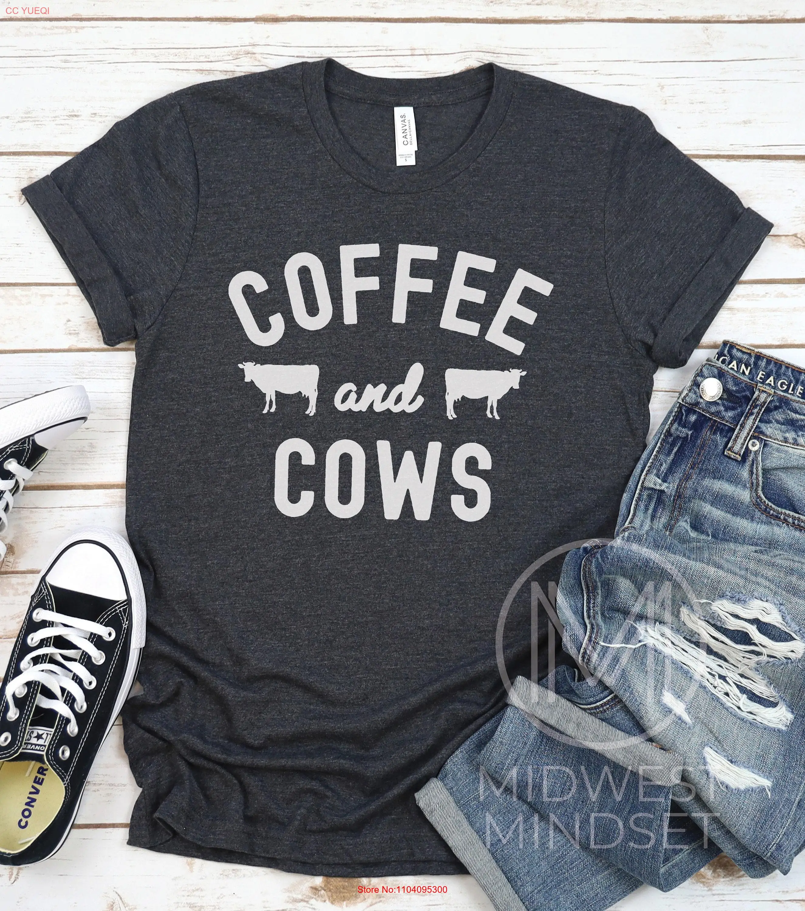 Camiseta de café y vacas amante de las vacas para los amantes granja chica país ganado lechero mangas largas o cortas