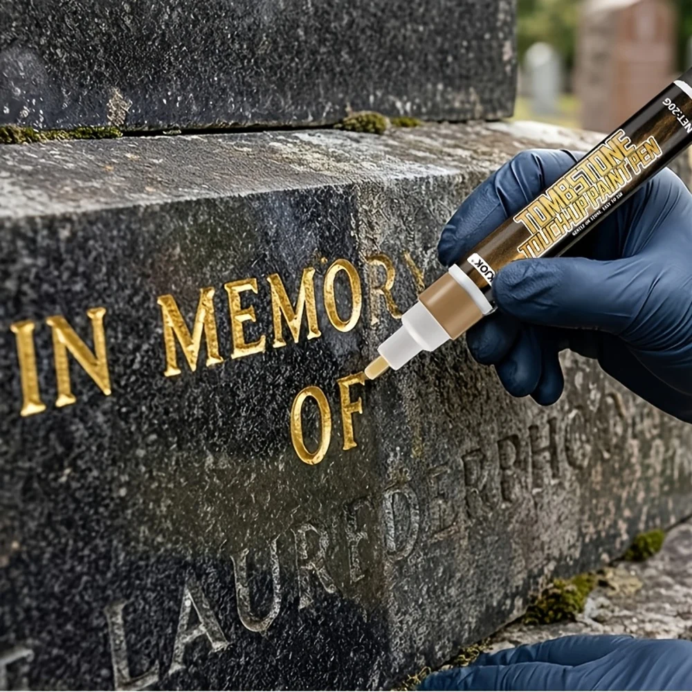 Golden Tombstone Marker | Restores Faded Inscriptions on Tombstones And Granite Surfaces, Weatherproof, Quick-Drying Oil-Based F