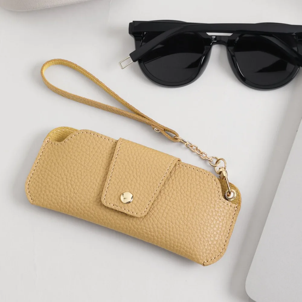 Portable Pu Leather Glasses Bag With Lanyard Leather Rope Glasses Storage Bag Korean Style Glasses Clip Sunglasses Eyeglass Bag