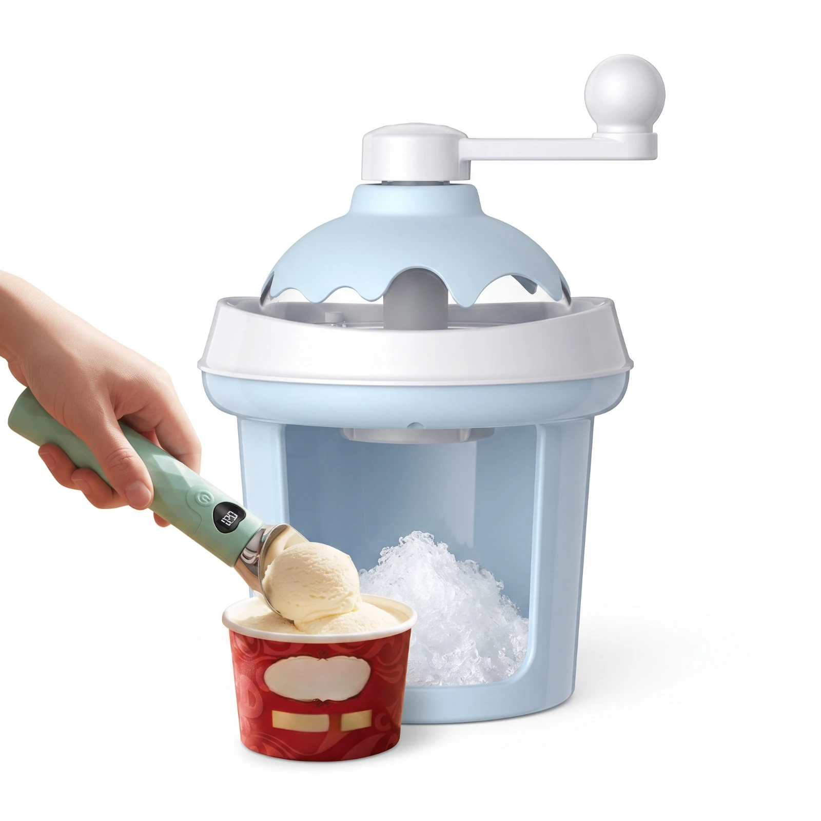 Hand-Crank Ice Cream Maker Non-Electric Manual Ice Cream Maker Appliance Old Fashioned Easy to Use for Hobbyists, Kitchen, Home