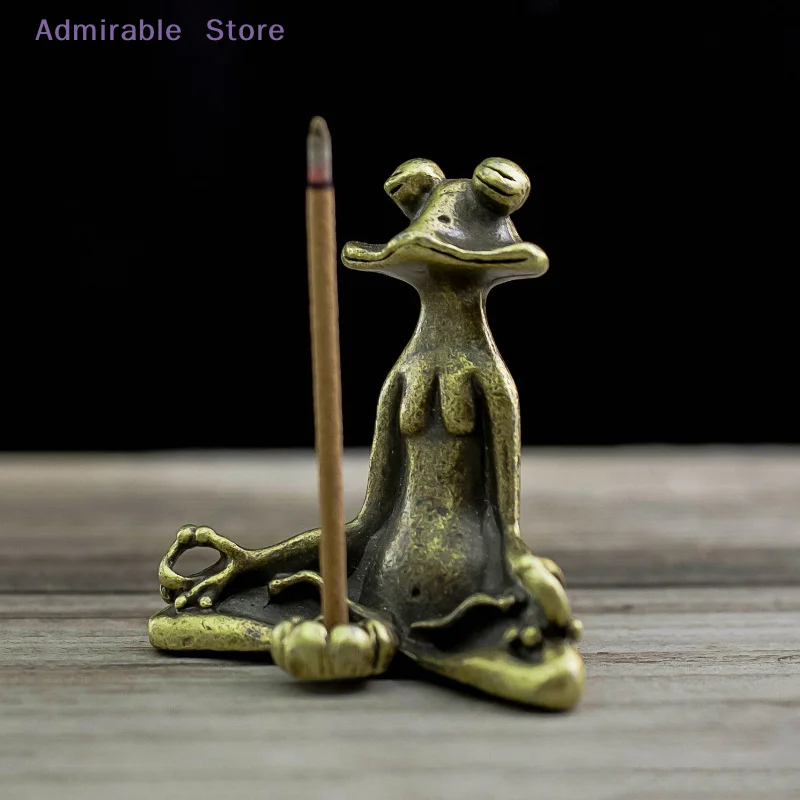 [W]1PC Retro Copperware Incense Socket Zen Frog Ornaments Solid Pure Copper Frog Tea Pet Incense Holder Ornaments