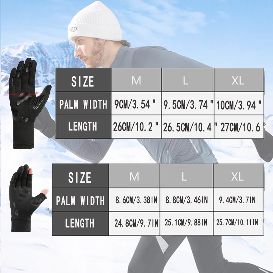 Autumn Winter Cold-proof Running Cycling Gloves Windproof Non-Slip Keep Warm Touch Screen Outdoor Black Sports Glove Men Women