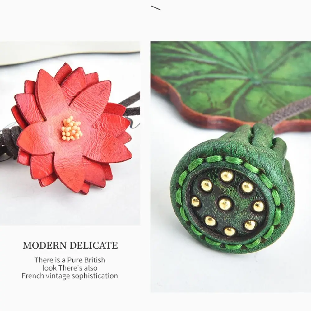 جميل شماعات زهرة بو الجلود قلادة لوتس سيارة كيرينغ الجلود المفاتيح الأزياء الإبداعية حقيبة قلادة النساء #4