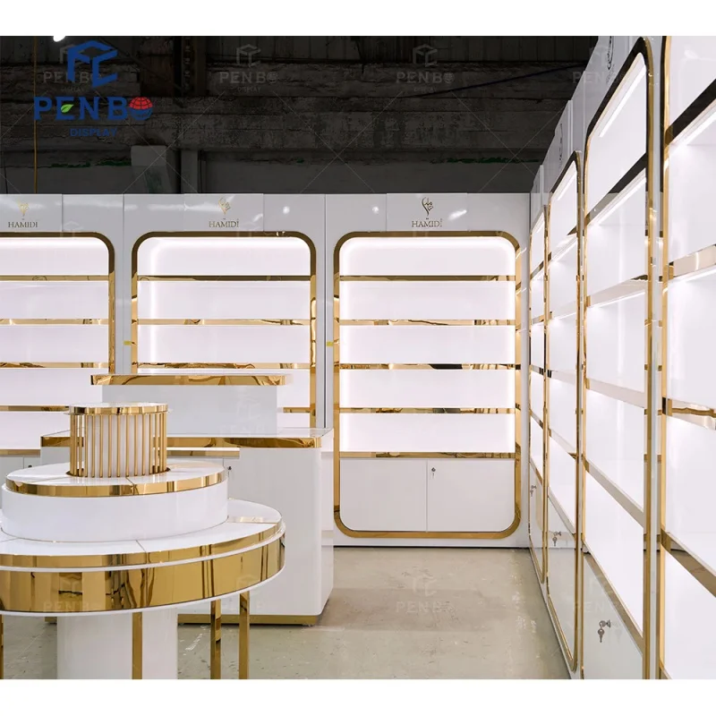 custom.Modern Perfume Interior Design Solution with Custom Display Cabinets Counters and Furniture Systems