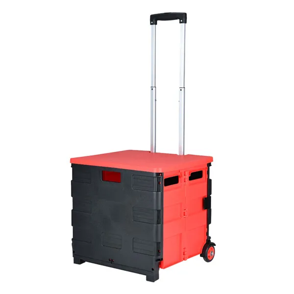 

Portable 55L Volume Factory Folding Hand Push Grocery Plastic Rolling Foldable Shopping Trolley