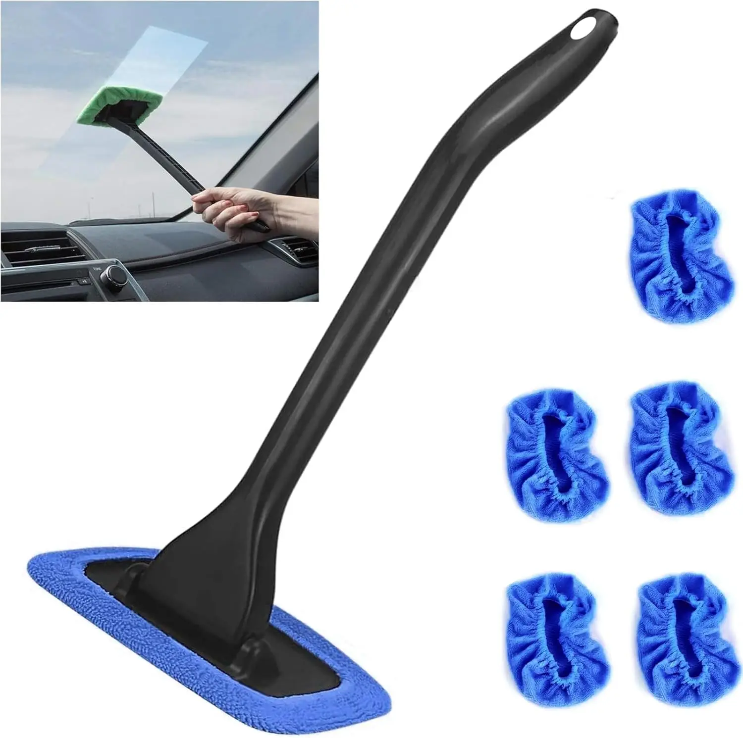 Windshield Cleaning Tool Windshield Cleaning Wand Auto Window Cleaner Brushes,5 Pieces Reusable Cloth Pads for Car Interior