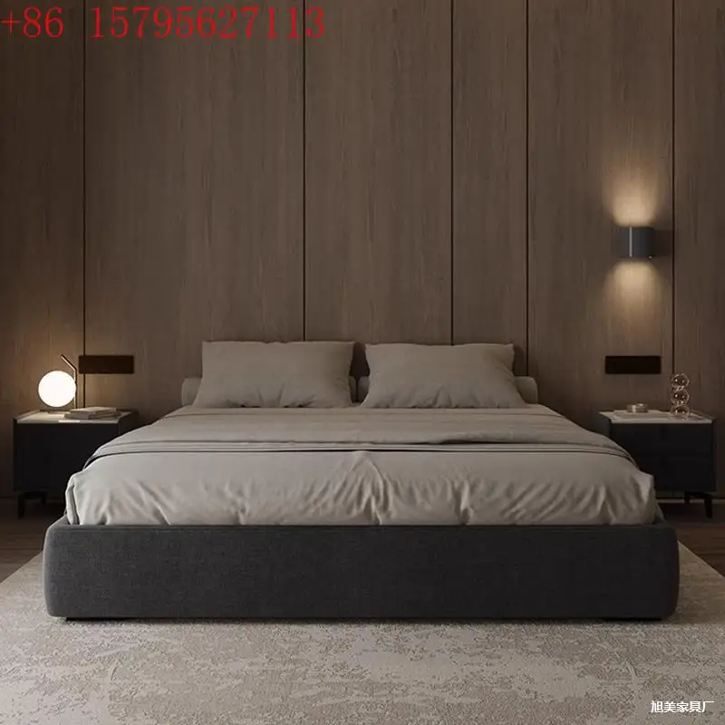 Fabric bed homestay small apartment master and second bedroom double bed modern minimalist no back bed