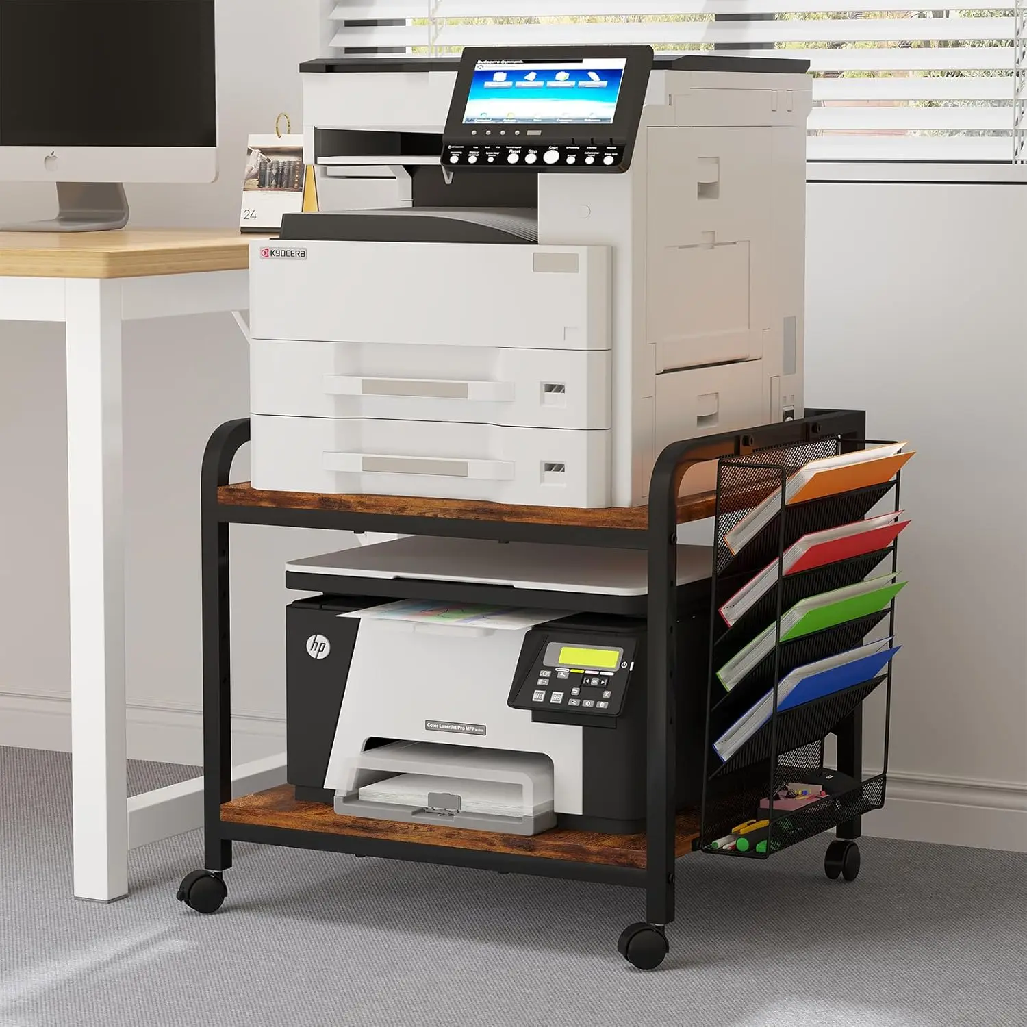 Grand support d'imprimante 24 "x 20" avec organisateur de porte-fichiers suspendu, étagère à hauteur réglable avec roulettes, sous la Table de bureau · Offre spéciale