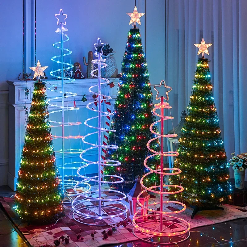 RGB Indoor Outdoor Holiday Decoration Spiral  Remote Control Waterproof Fairy Cone Collapsible Christmas Tree With Lights