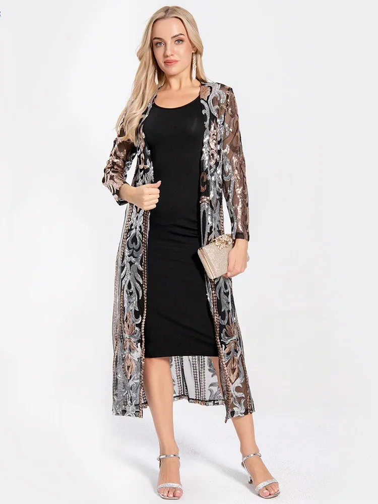 2024 dame Luxus Langarm Strickjacke Frauen Mode Lange Kleid Schlank Aglare formale Kleid Kleidung Pageant Party Kleid Kostüm