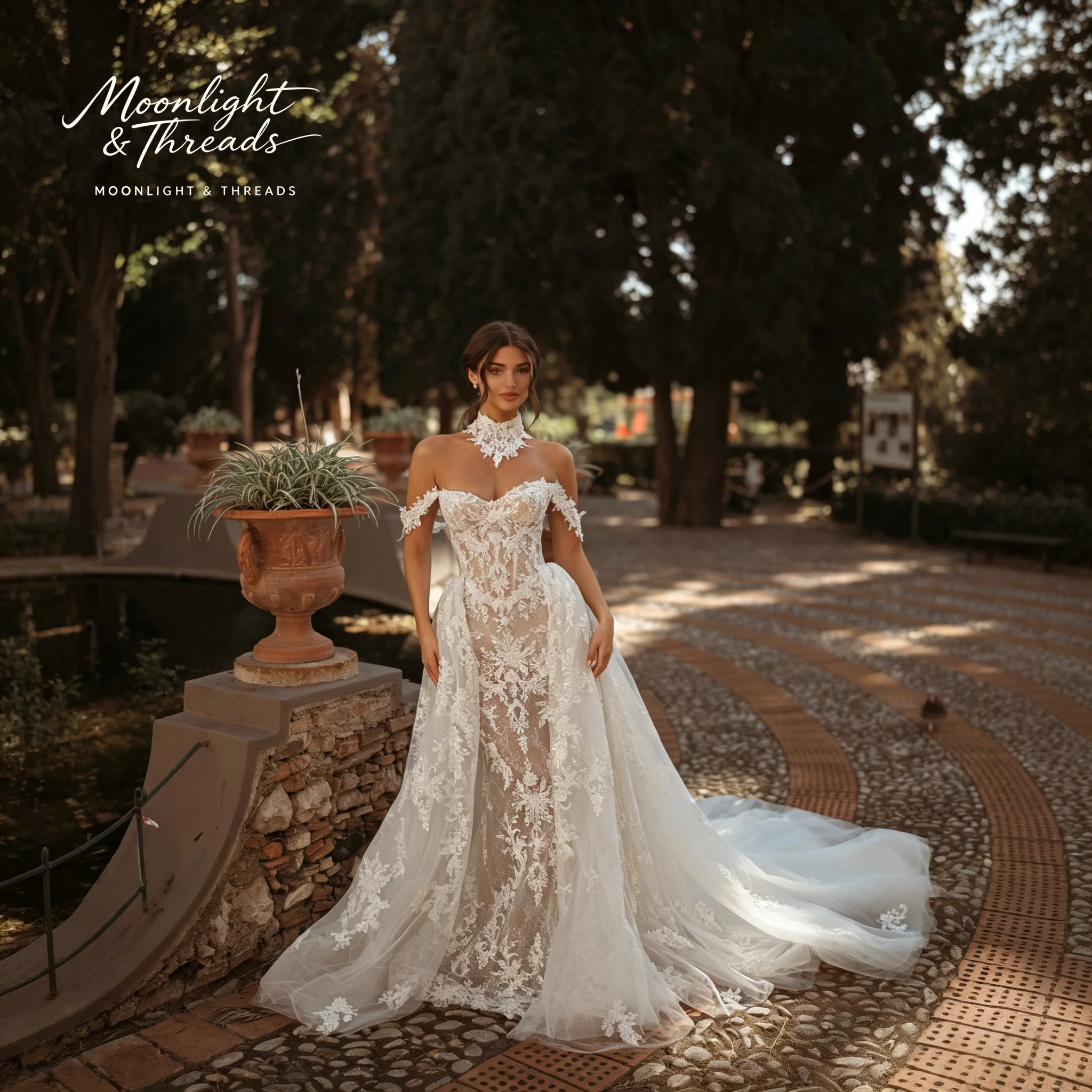 

Ivory white strapless mermaid-style dress suitable for formal occasions weddings French greetings embroidered openwork