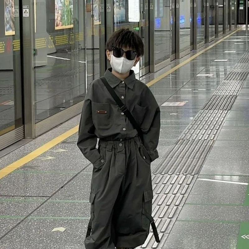 

Boys Set 2025 Spring Autumn Casual Cool Versatile Long Sleeve Trendy Handsome Stylish Workwear Solid Color Two-Piece Set