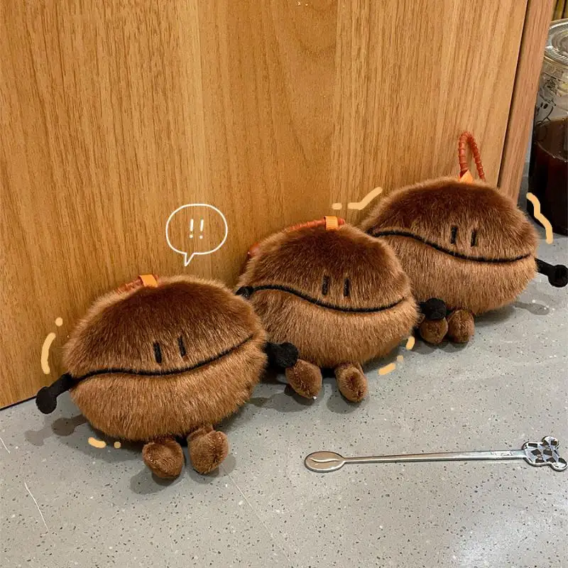Cute Coffee Bean Plush Keychain Creativity Soft Stuffed Doll Pendant Bag Decoration Charm Trendy Key Accessory Gift Women