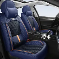 Funda de Asiento de Coche de 5 Plazas, Nueva Funda de Cuero Nappa con Soporte Lumbar Fijo de Seda de Hielo, Universal para las Cuatro Estaciones, Apta para la Mayoría de los Coches