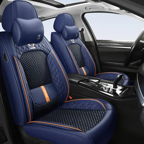 5-Seat Car Seat Cover 5-Seat Car Seat Cover, New Nappa Leather Ice Silk Fixed Lumbar Support, Four-Season Universal, Suitable for Most Cars