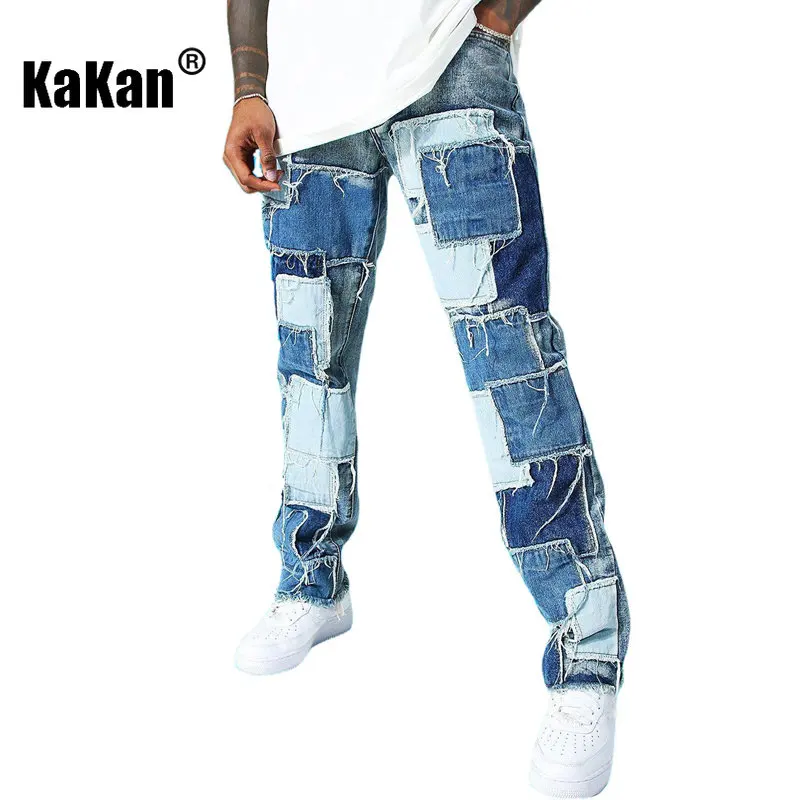 Kakan - Stretch Free Stickers Straight Jeans, The New Style of European and American Street Youth able Long Jeans16-MGD31