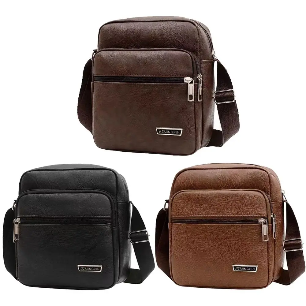 Multifunctional PU Leather Men's Shoulder Bag Black Brown Large Capacity Single Backpack Waterproof Male Bag Outdoor