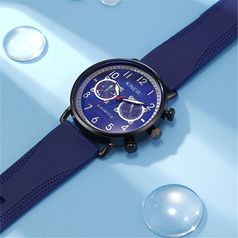 5pc / lot Wholesale XINEW Brand Men Watches Boys Fashion Casual Silicone Band Sports Quartz Wristwatch Black Relogio Masculino