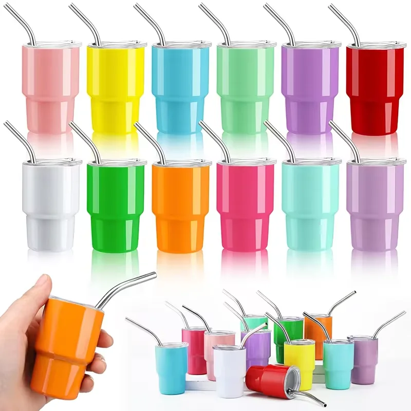 1 Piece 2oz Mini Tumbler Shot Glass with Straw and Lid Stainless Steel Cute Cups Double Wall Vacuum Insulated Shot Glasses Cups