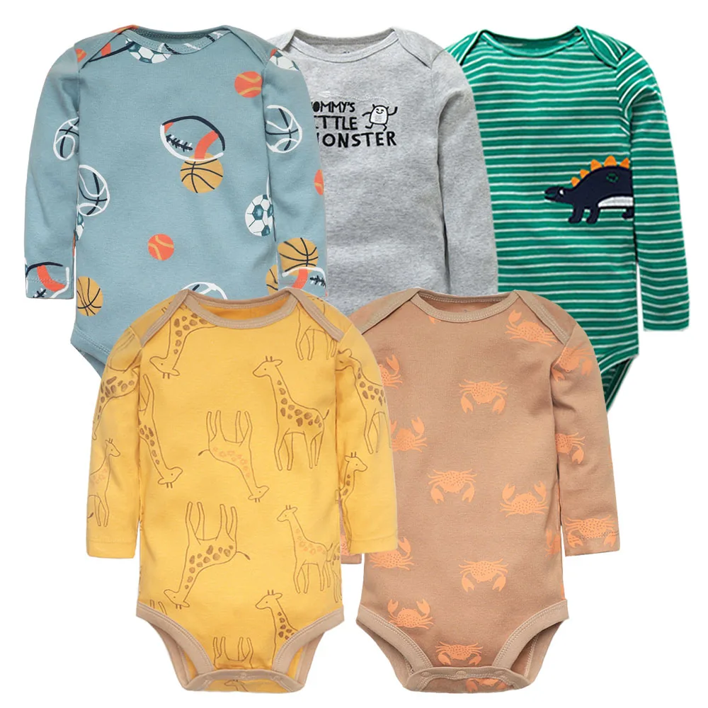 3-5 Pieces Newborn Baby Bodysuits Long Sleeves Soft Cotton Baby Boys Girls Clothes Dinosaur Cartoon Bebe Outwear 6-24 Month