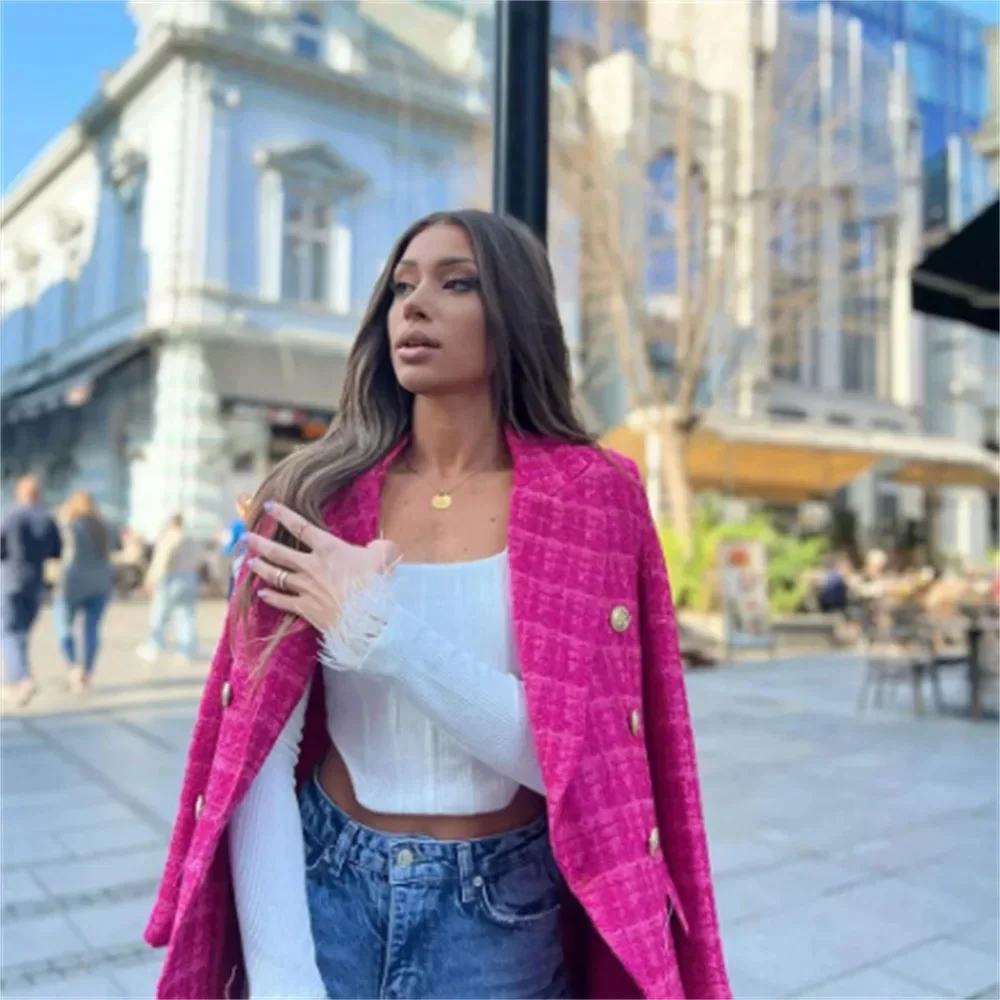 

autumn and winter new fashion women's double breasted checkered suit jacket