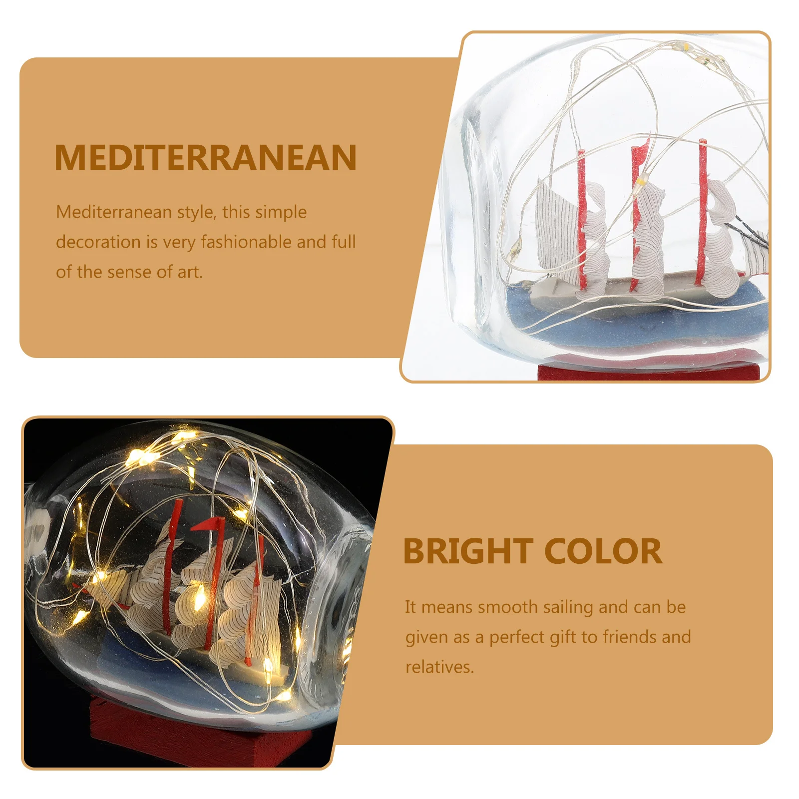 

Sailing Boat Decor Mediterranean Style Glass Bottle Sailboat Bright Color Desktop Ornament Suitable for Bedroom Study Room