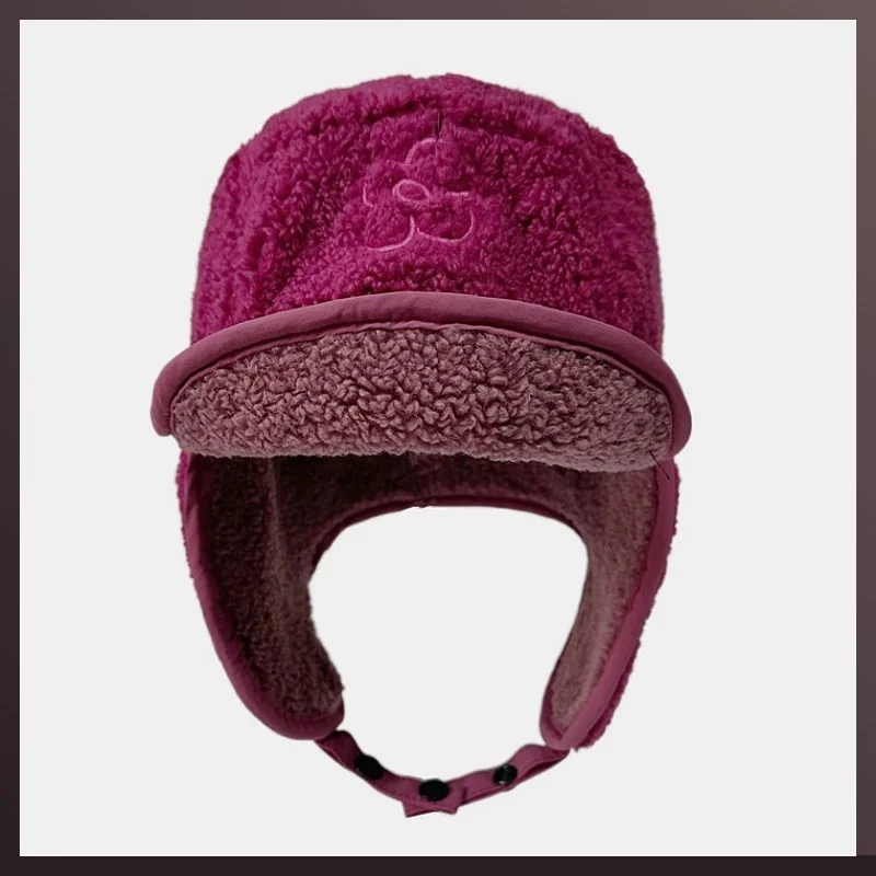 Autumn and Winter Adult Plush Ear Protection Cap Lamb Wool Pilot Cap Warm Ear Protection Cap Outdoor Cold-proof Ski Riding Hat