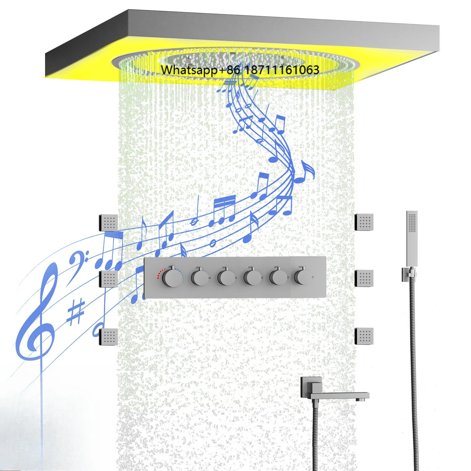 

LED Thermostatic Bathroom Shower System Music Shower Set 5 Function Shower Faucet
