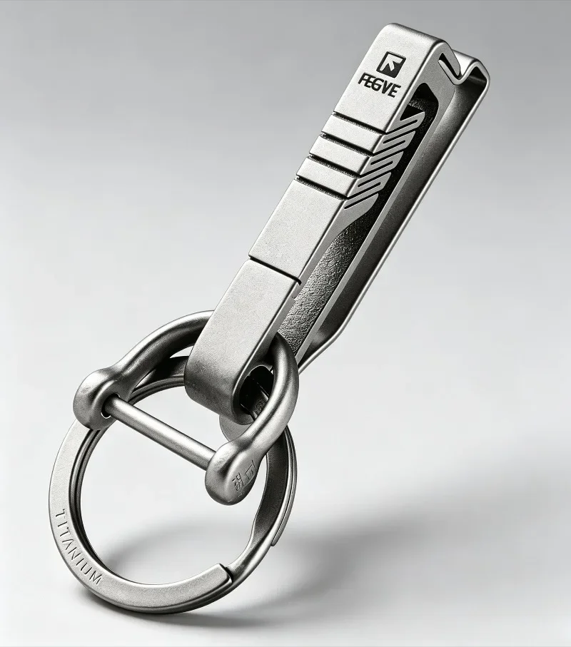 Titanium Alloy Belt Key Clip Belt Key Holder With Removable Split Key Ring Men Waist Hanging Keychain Anti‑Loss EDC Outdoor