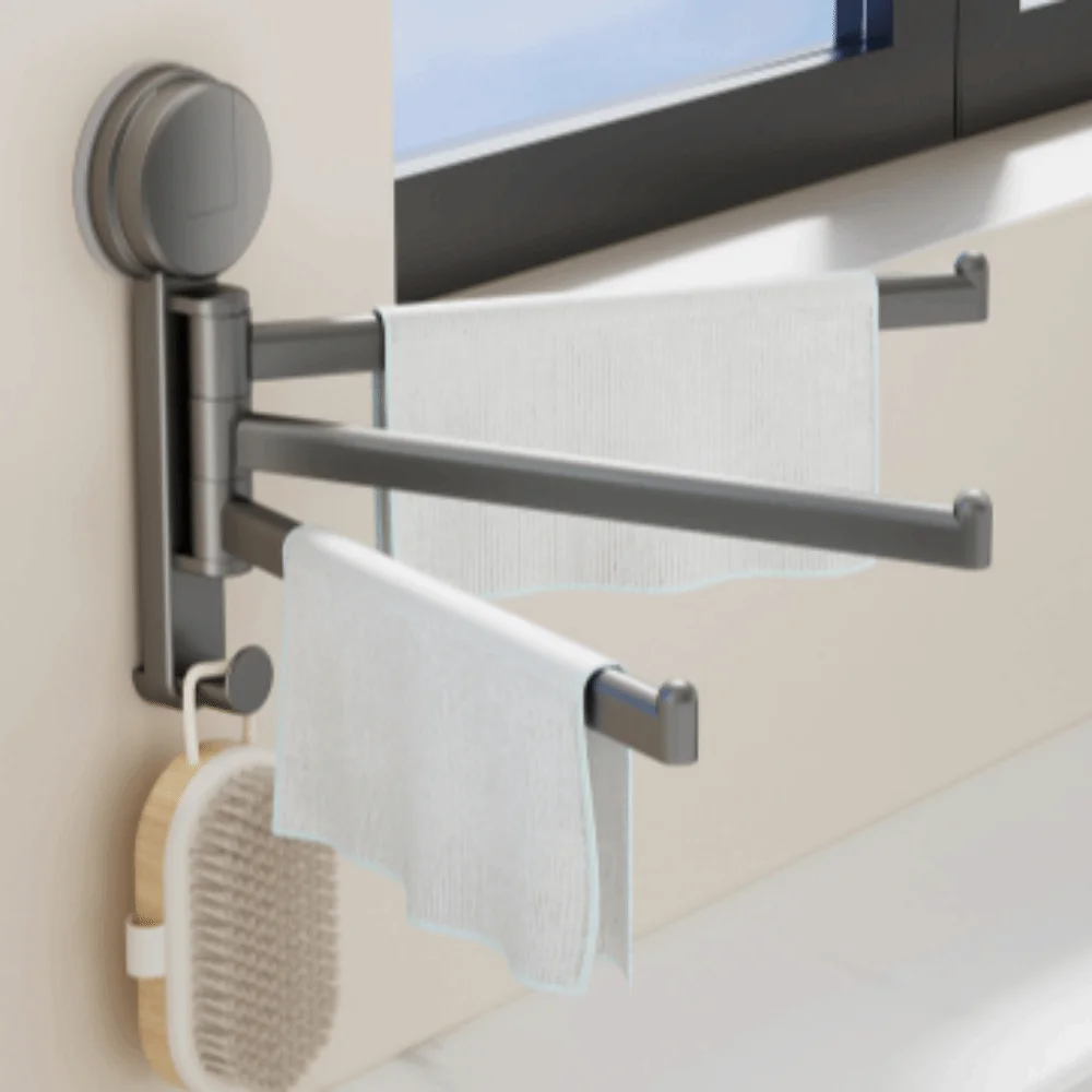 

No Need To Drill Suction Cup Rotating Towel Rack Rotatable Towel Holder Multi-bar Folding Rack Wall Mounted Towel Hanger