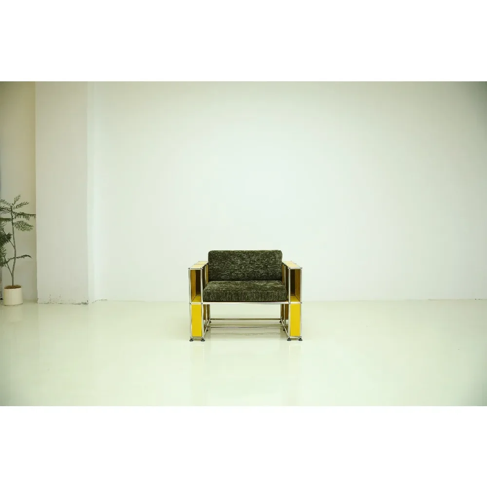 Modern Living Room Furniture Set Durable Stainless Steel Tube Yellow Accent Sofa & Chair Combo for Bedroom & Home Office