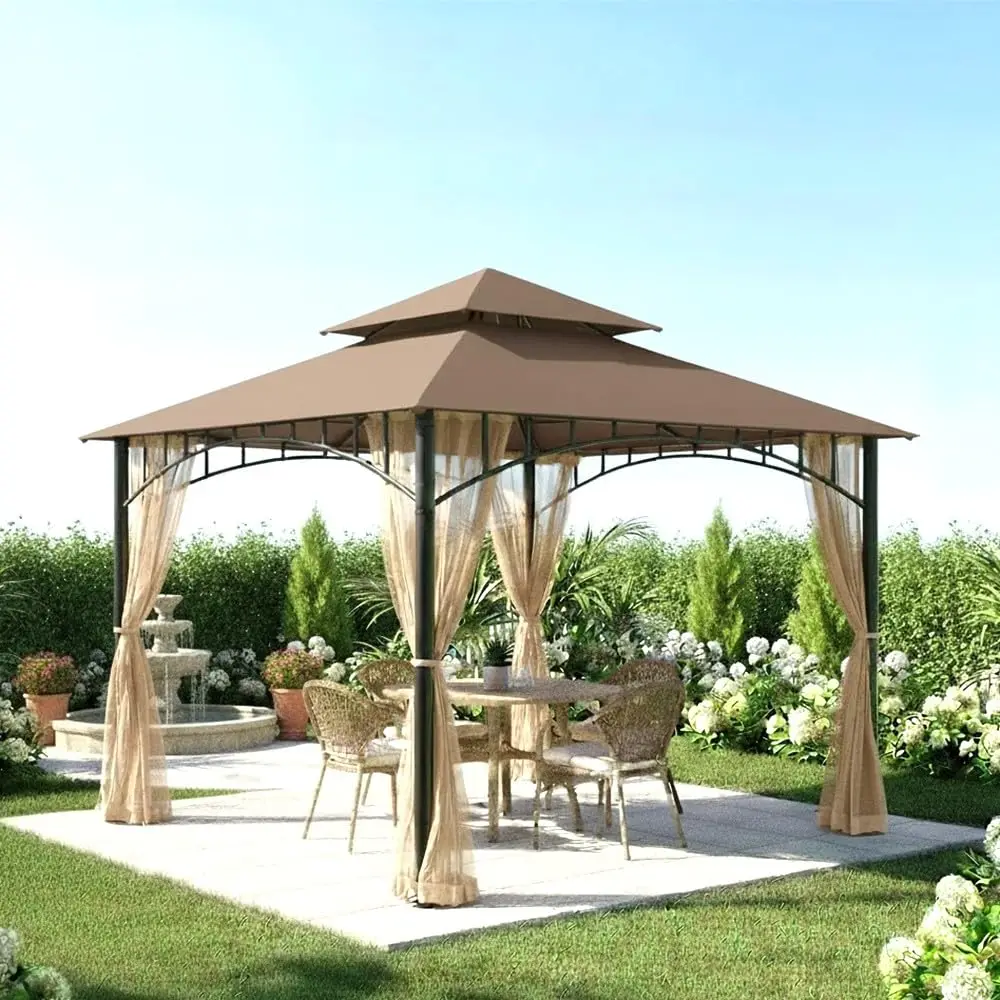 Gazebo Canopy Top 10x10ft for L-GZ136PST & L-GZ136PST-2, Riplock 350 Fabric, Water Resistant, Brown, Customized