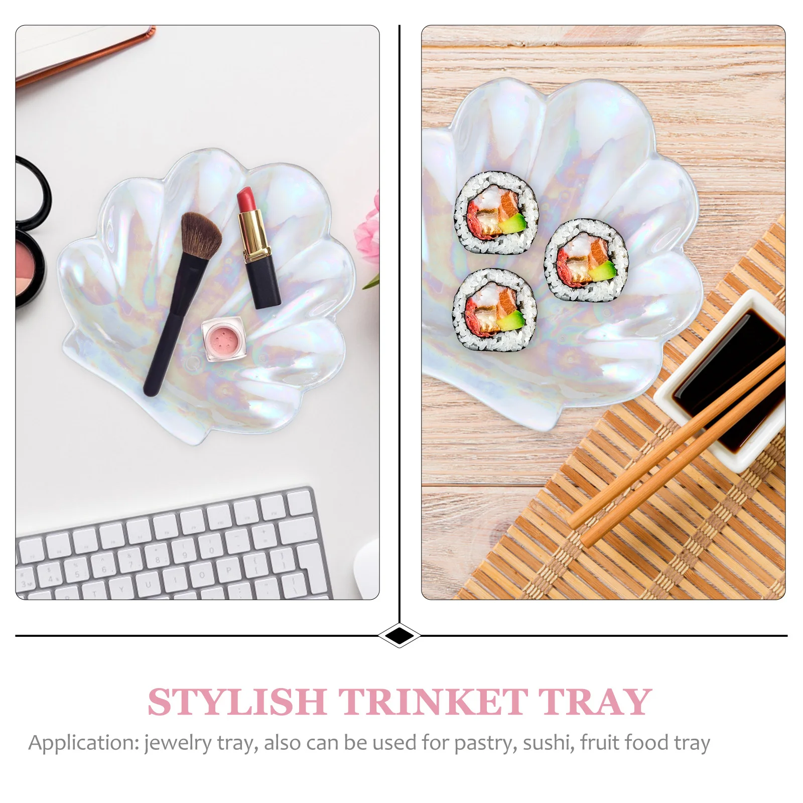 

Ceramic Jewelry Plate Shell Shaped Rings Storage Tray Desktop Decor Stylish Organizer for Necklace Bracelet Lipstick Perfume