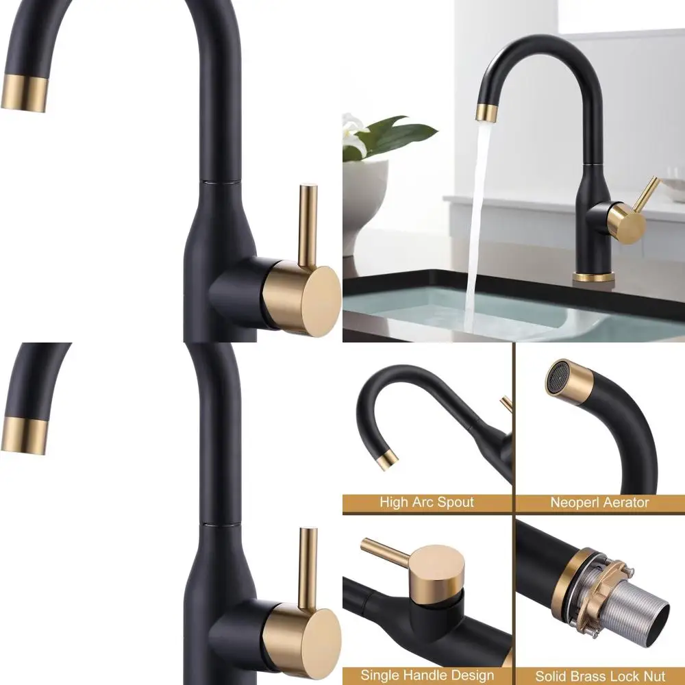 

Contemporary 1-Hole 360° Swivel Bar Faucet with Hoses for RV Mini Sink in Black & Gold