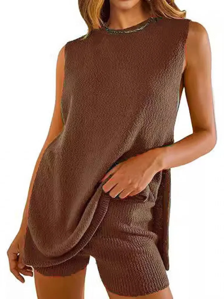 

Новинка 2024, летний женский вязаный свитер, свободный све, повседневный комплект из двух предметов, удобный дышащий нейлон, внутренняя одежда, нейлон