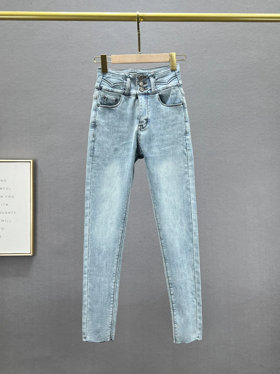 

Женские утепленные джинсы с высокой талией, облегающие, зимние, эластичные, повседневные, из хлопкового стрейч-денима, длинные брюки, новинка 2024 года