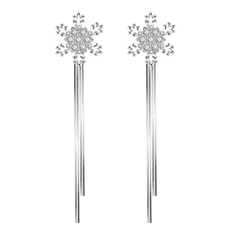 2023 New Shiny Zircon Snowflake Stud Earrings for Women Long Tassel Earring Engagement Anniversary Earring Jewelry Pendientes