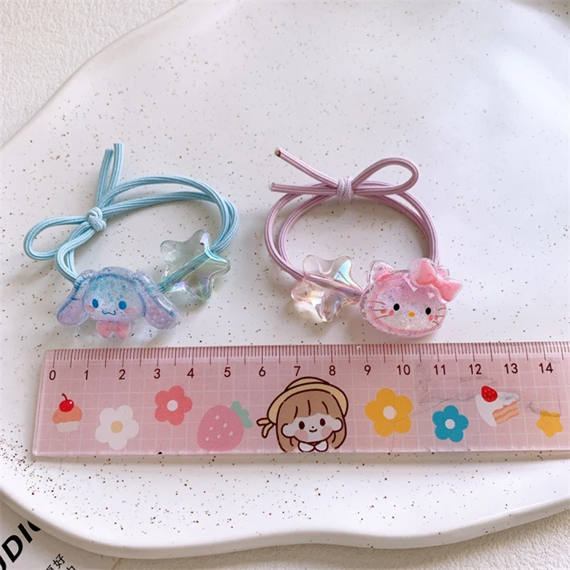 Kawaii Hair Ties Anime Hair Ring Ornaments Hello Kitty My Melody Kuromi Hair Rope Cartoon Accessories Girl Gift