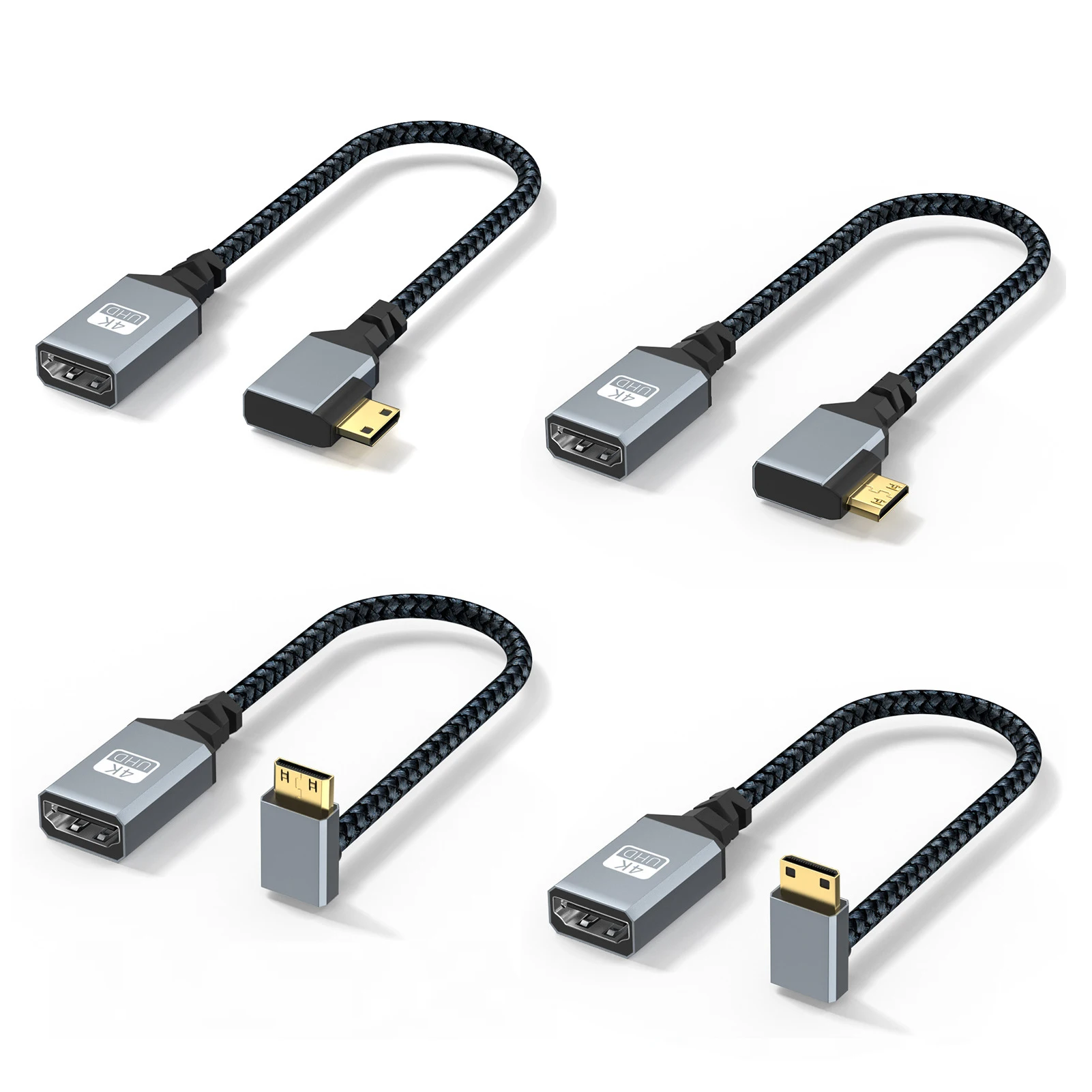 4K Mini-HDMI-compatible to HDMI-compatible Adapter Cable 20cm Braided Extension Cord for Camera Camcorder Laptop HDTV Monitor