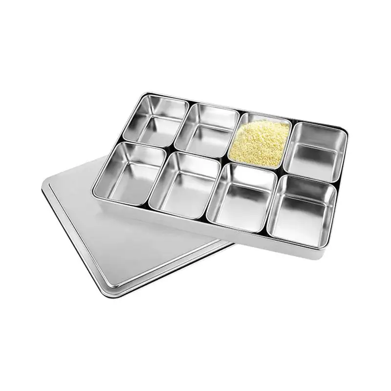 

Stainless Steel Seasoning Box Multi-Compartment Condiment Stainless Steel Box Rectangle Seasoning Box With Lid Holder Tray