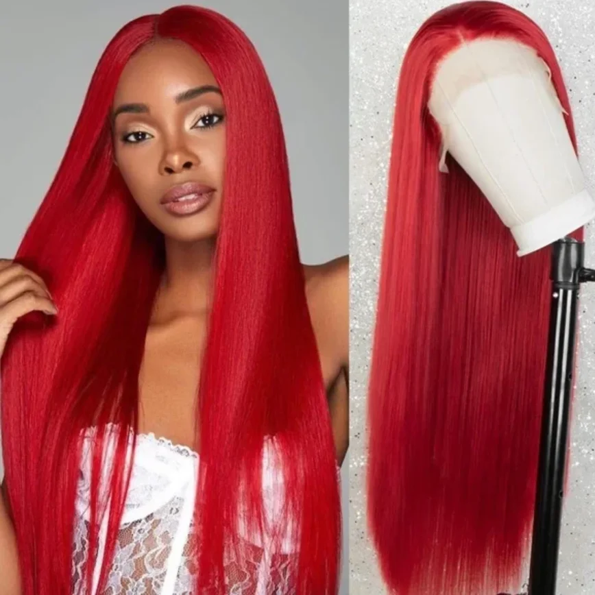 

34 inch Red Human Hair Wig for Women 13x4 Lace Front Wigs Burgundy Blonde Long Straight Pre-plucked Transparent Lace Baby Hair