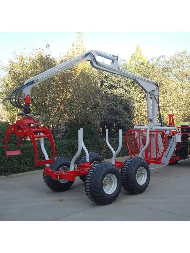 Log Timber Trailer With Grapple Crane 2000kg New Tractor Forest Log Transport Machine 24 Months Quality Guarantee